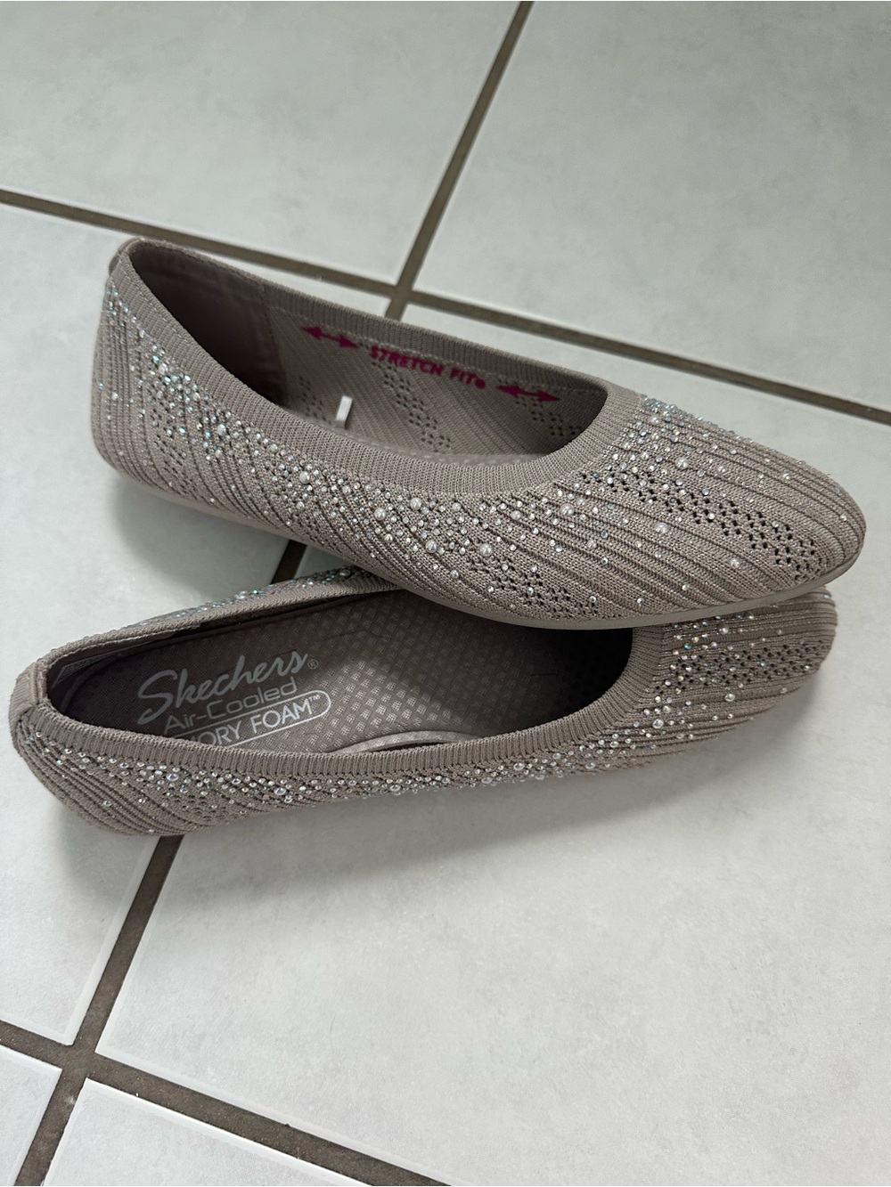 Skechers Taupe Embellished Flats